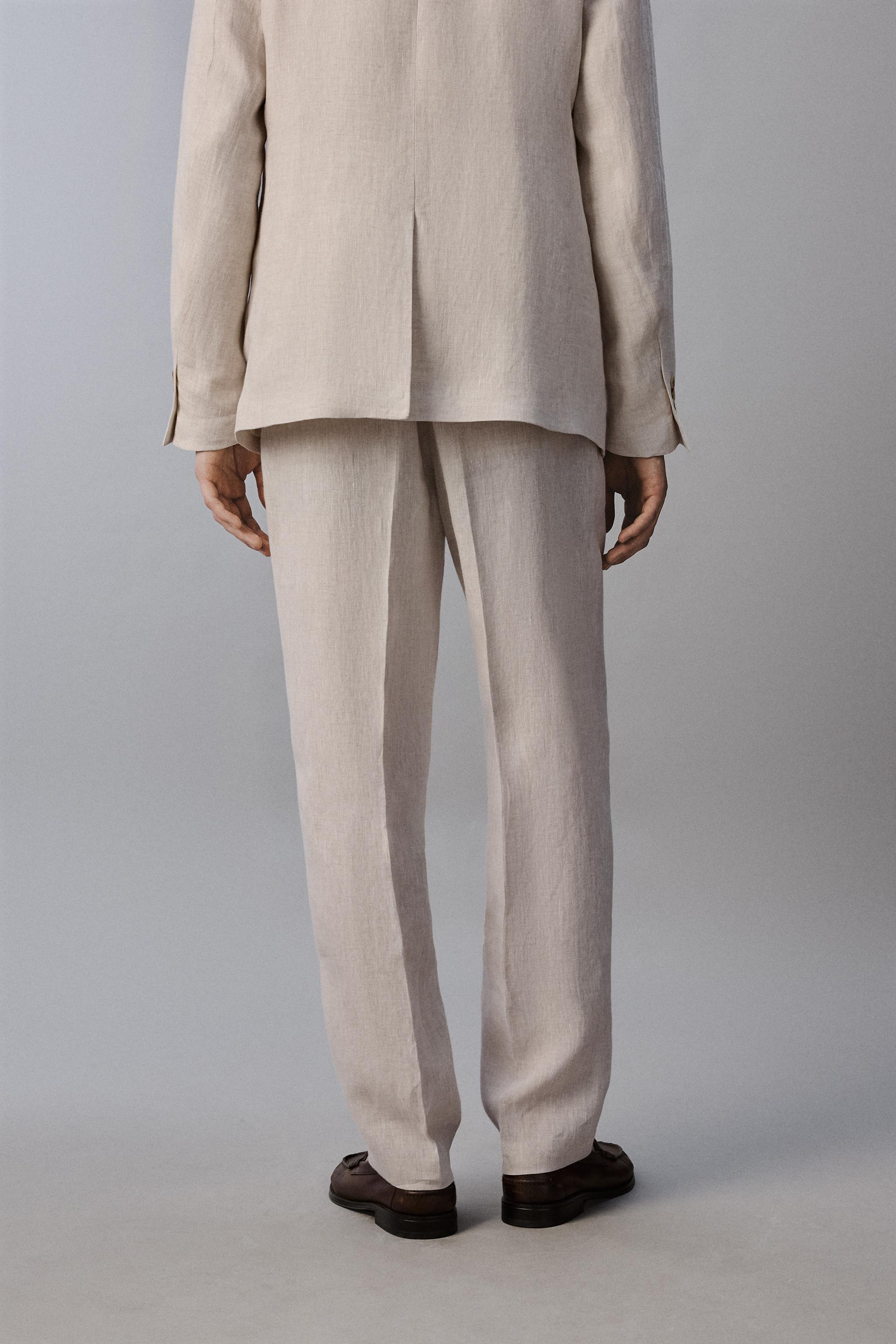 PANTALON À PLIS COSTUME 100% LIN
